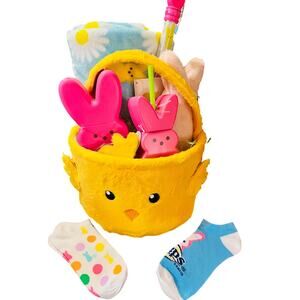 Peeps Easter bundle with soft 50 x70  throw chick basket Peep socks ,bubbles